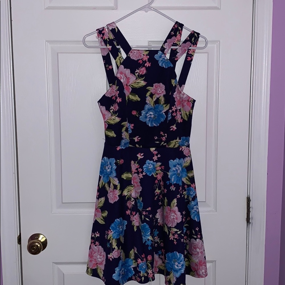 PURPLE FLORAL PRINT SHORT DRESS